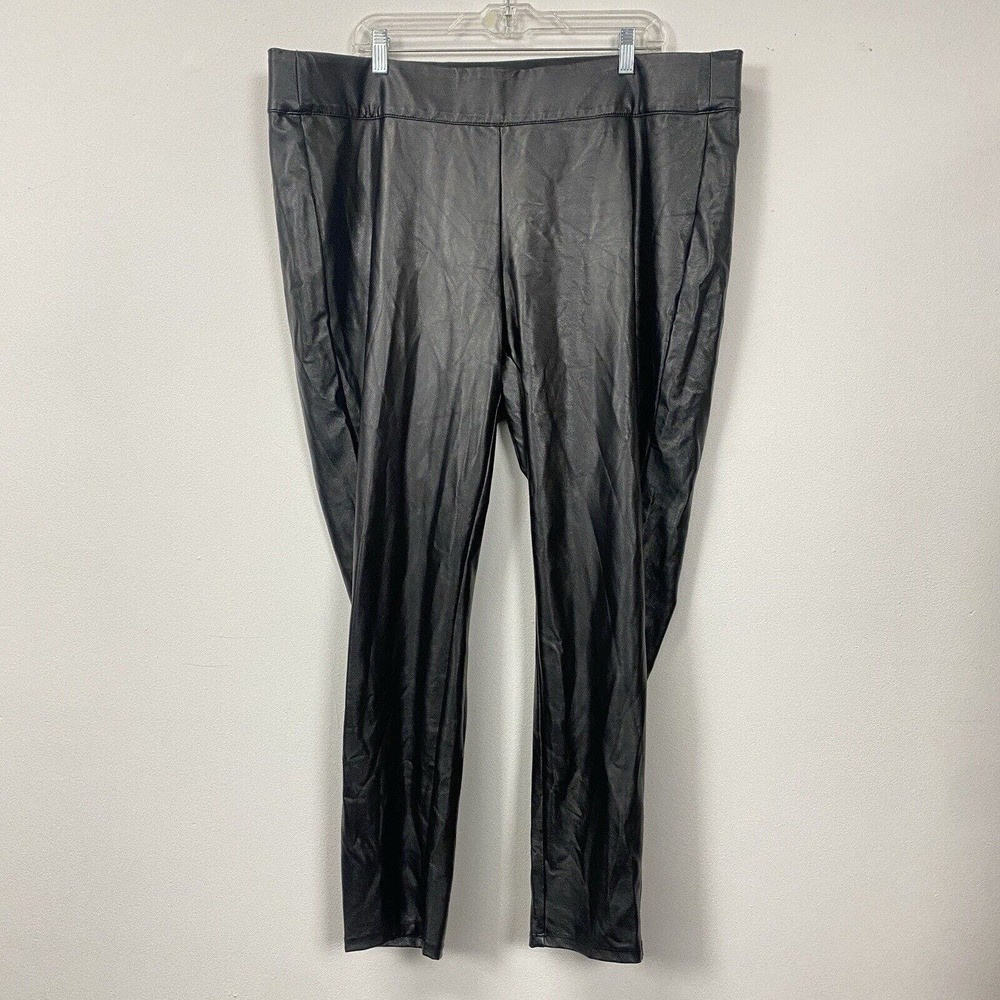 Lane Bryant Women's Black Faux Leather Elastic Waist Dress Pants Size 22/24